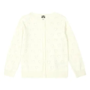 Openwork Hearts Knit Cardigan - Cream