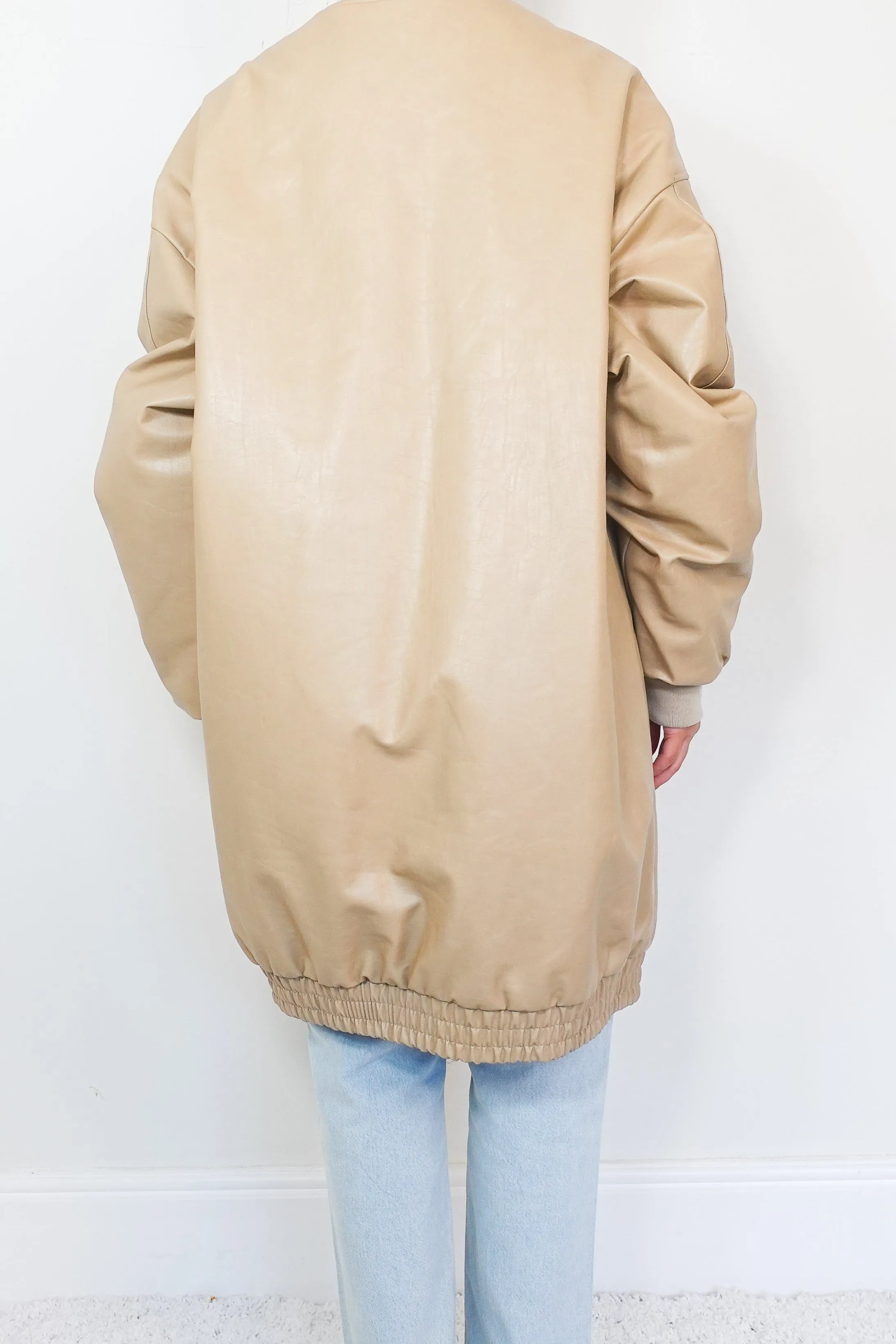 Oversized beige faux-leather bomber jacket RRP £400