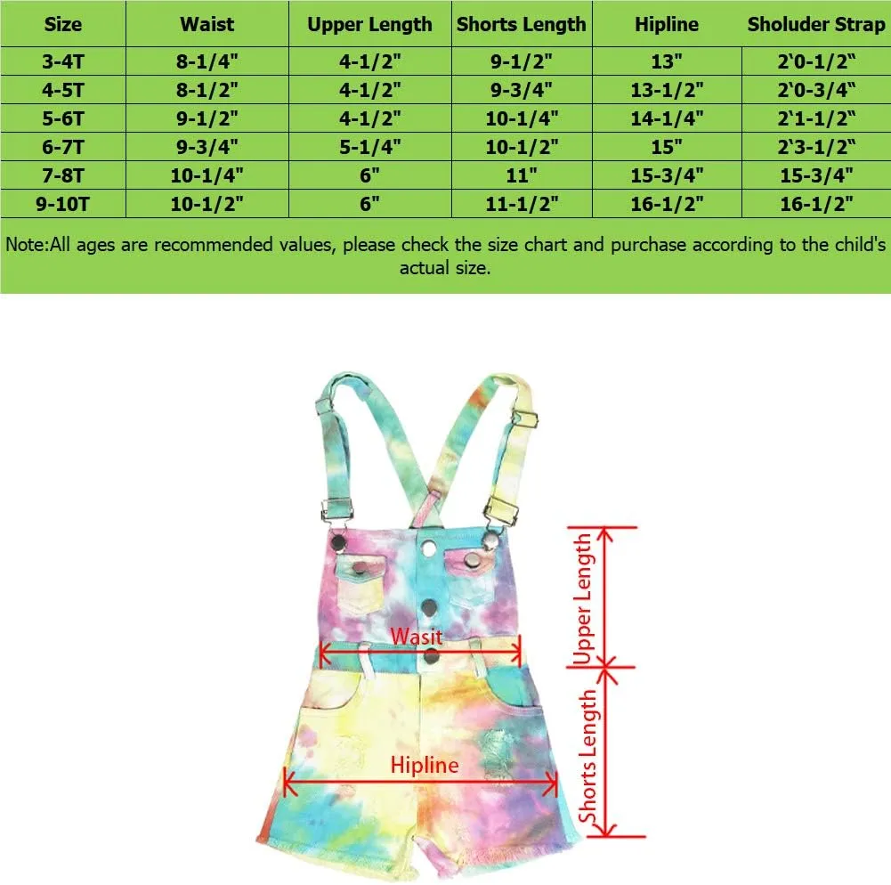 Peacolate 3-11T Little&Big Kids Girls Jumpsuit&Rompers Bib Overalls Colorful Tie-dye Shortalls Suspender Shorts Jeans Pants