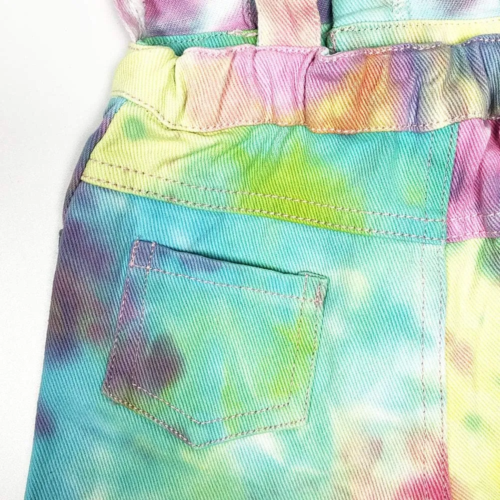 Peacolate 3-11T Little&Big Kids Girls Jumpsuit&Rompers Bib Overalls Colorful Tie-dye Shortalls Suspender Shorts Jeans Pants