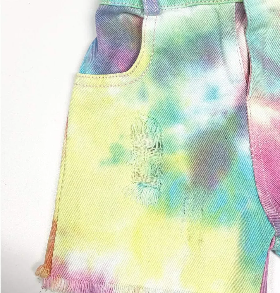 Peacolate 3-11T Little&Big Kids Girls Jumpsuit&Rompers Bib Overalls Colorful Tie-dye Shortalls Suspender Shorts Jeans Pants