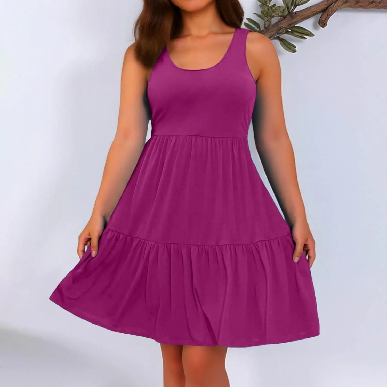 PTOLOCIF Plus Size Dresses for Curvy Women Casual Tank Dress Sleeveless V Neck T Shirt Sundress Flowy Tiered Swing Mini