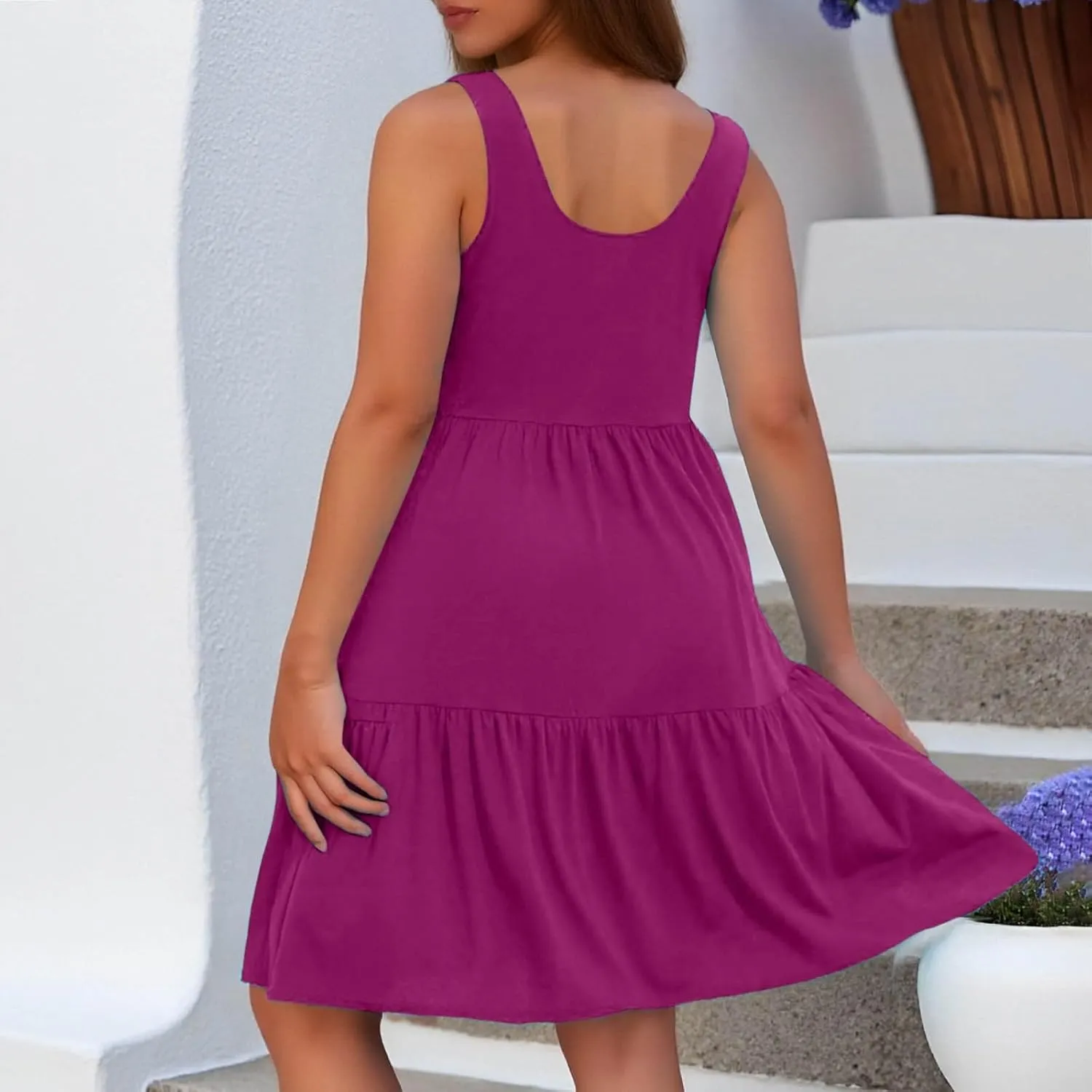 PTOLOCIF Plus Size Dresses for Curvy Women Casual Tank Dress Sleeveless V Neck T Shirt Sundress Flowy Tiered Swing Mini