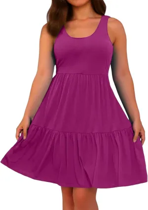 PTOLOCIF Plus Size Dresses for Curvy Women Casual Tank Dress Sleeveless V Neck T Shirt Sundress Flowy Tiered Swing Mini