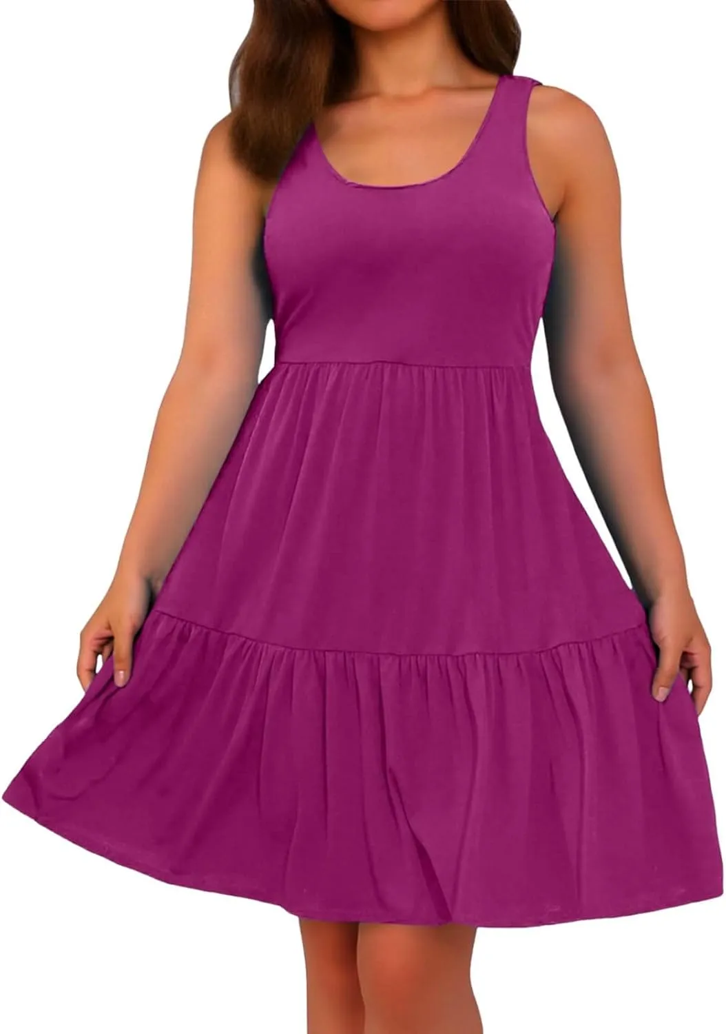 PTOLOCIF Plus Size Dresses for Curvy Women Casual Tank Dress Sleeveless V Neck T Shirt Sundress Flowy Tiered Swing Mini