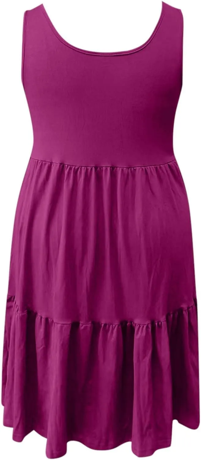 PTOLOCIF Plus Size Dresses for Curvy Women Casual Tank Dress Sleeveless V Neck T Shirt Sundress Flowy Tiered Swing Mini