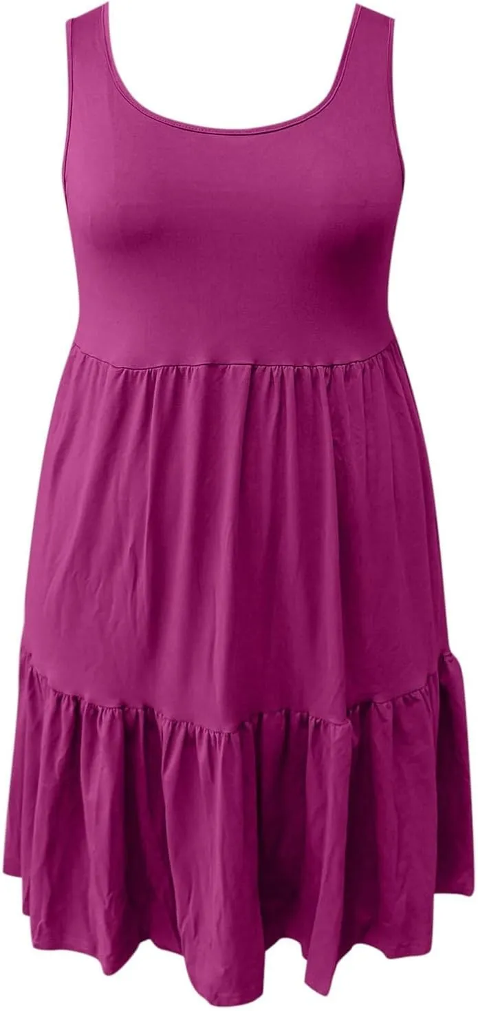 PTOLOCIF Plus Size Dresses for Curvy Women Casual Tank Dress Sleeveless V Neck T Shirt Sundress Flowy Tiered Swing Mini
