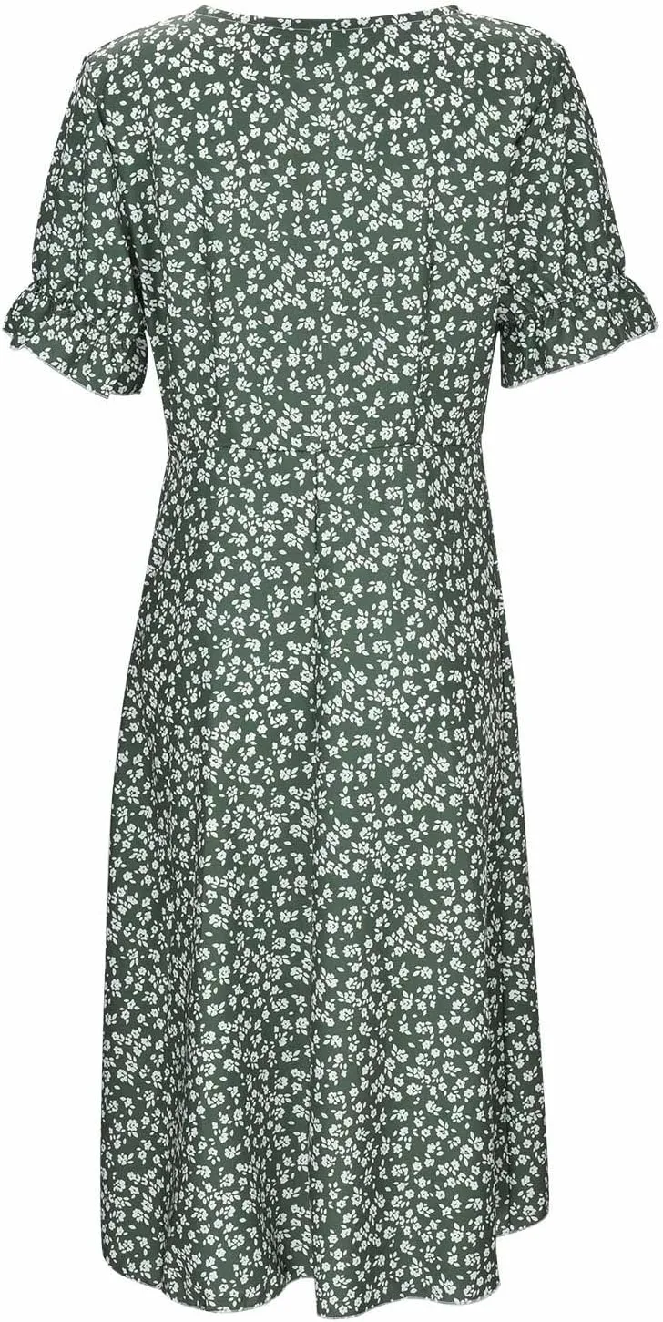 PTOLOCIF Women's Button V Neck Bubble Sleeve Irregular Hem Dress Plus Size T Shirt Dress