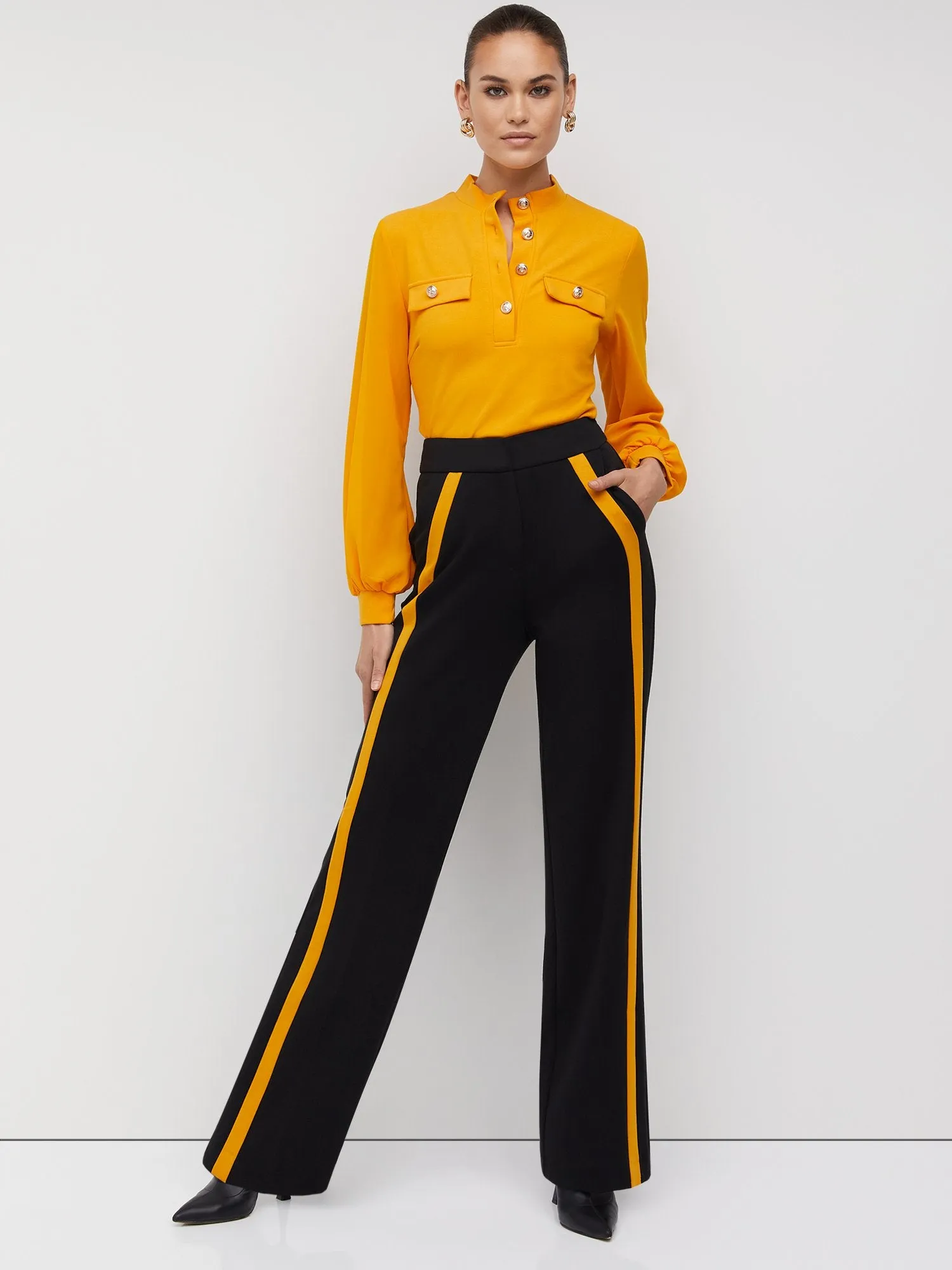 Pull-On Side-Stripe Wide-Leg Ponte Pant - Superflex
