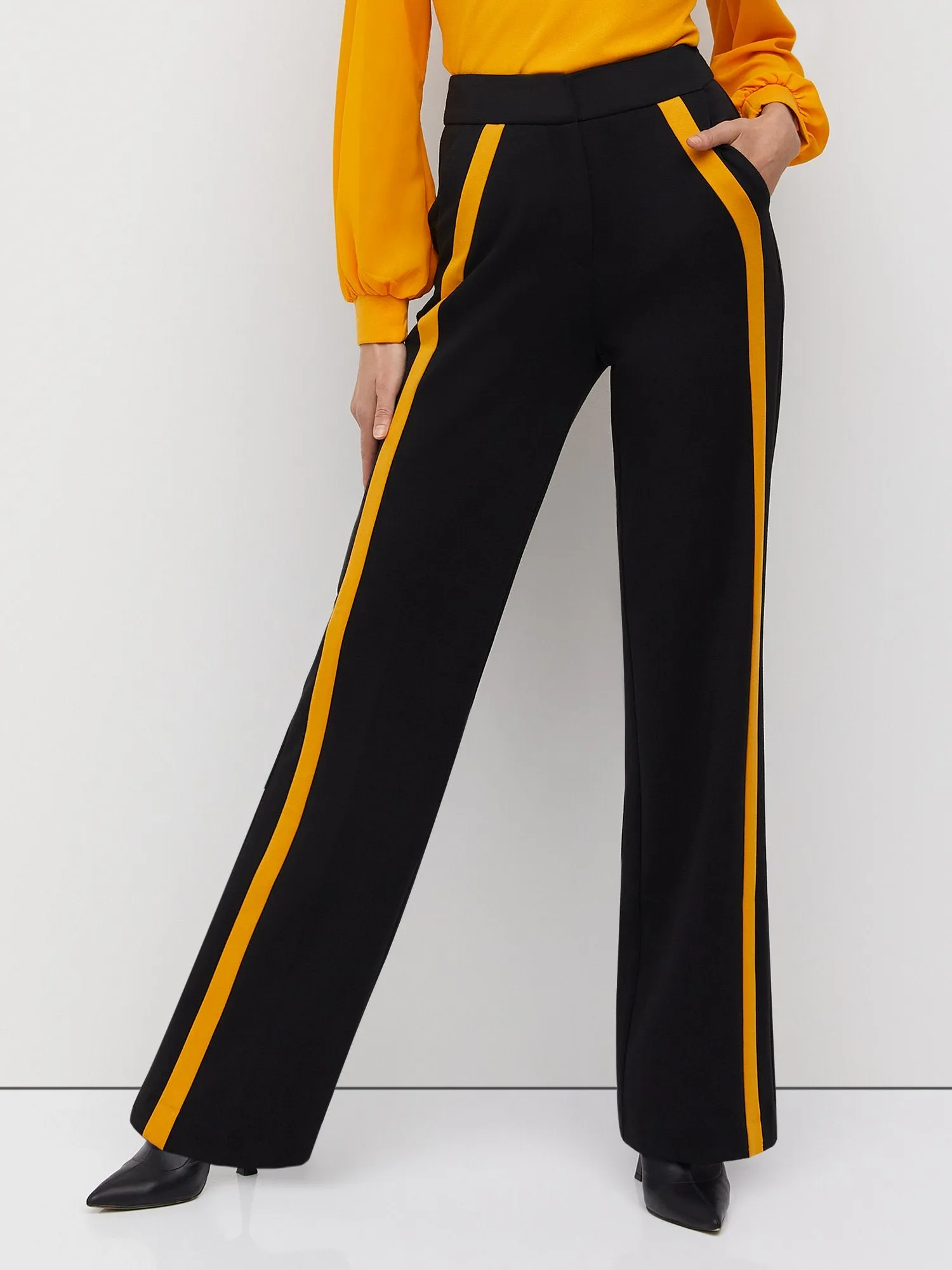 Pull-On Side-Stripe Wide-Leg Ponte Pant - Superflex