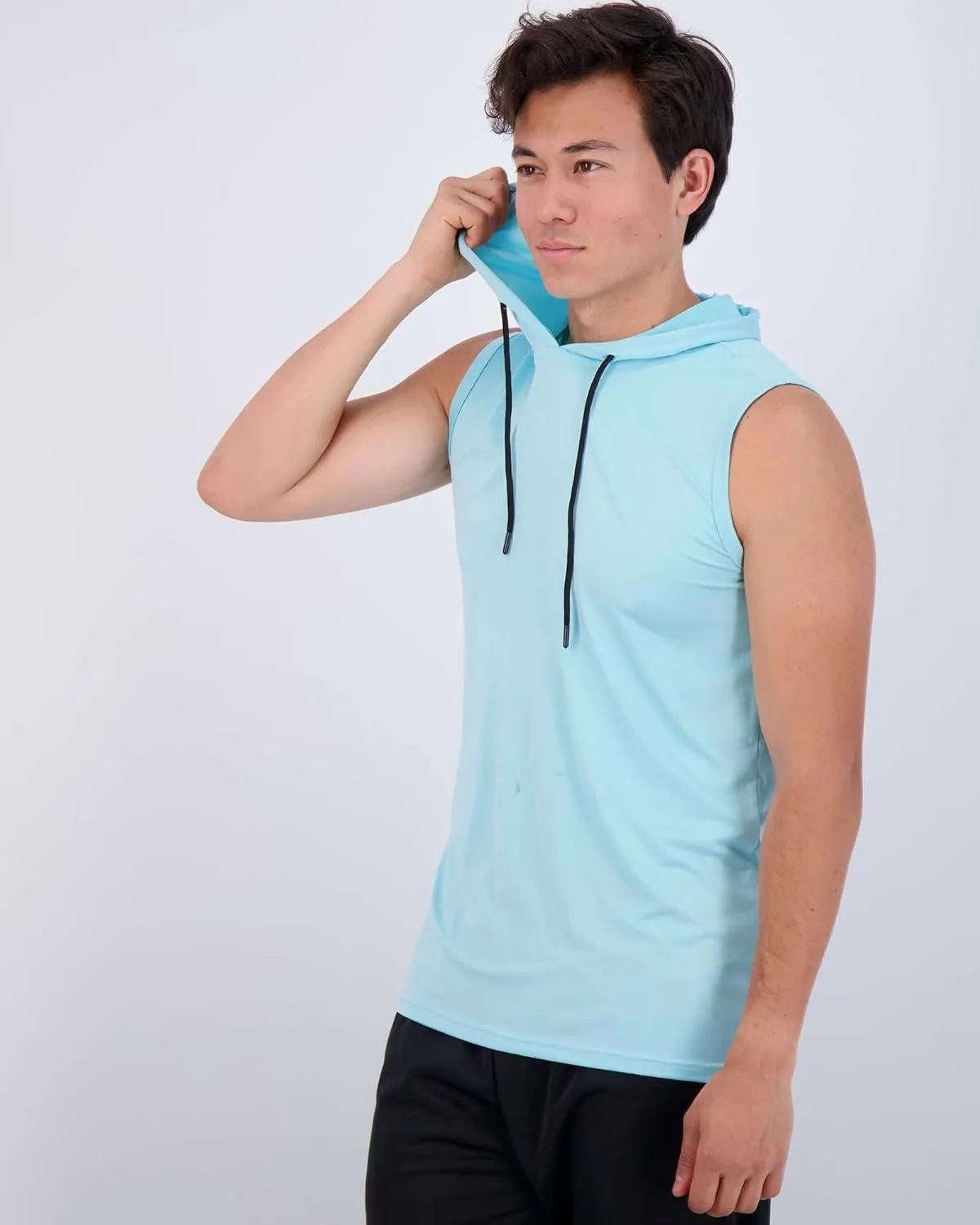Real Essentials 3 Pack: Mens Dry-Fit Active Hooded Tank Top - Workout Sleeveless Hoodie Drawstring (Available in Big & Tall)