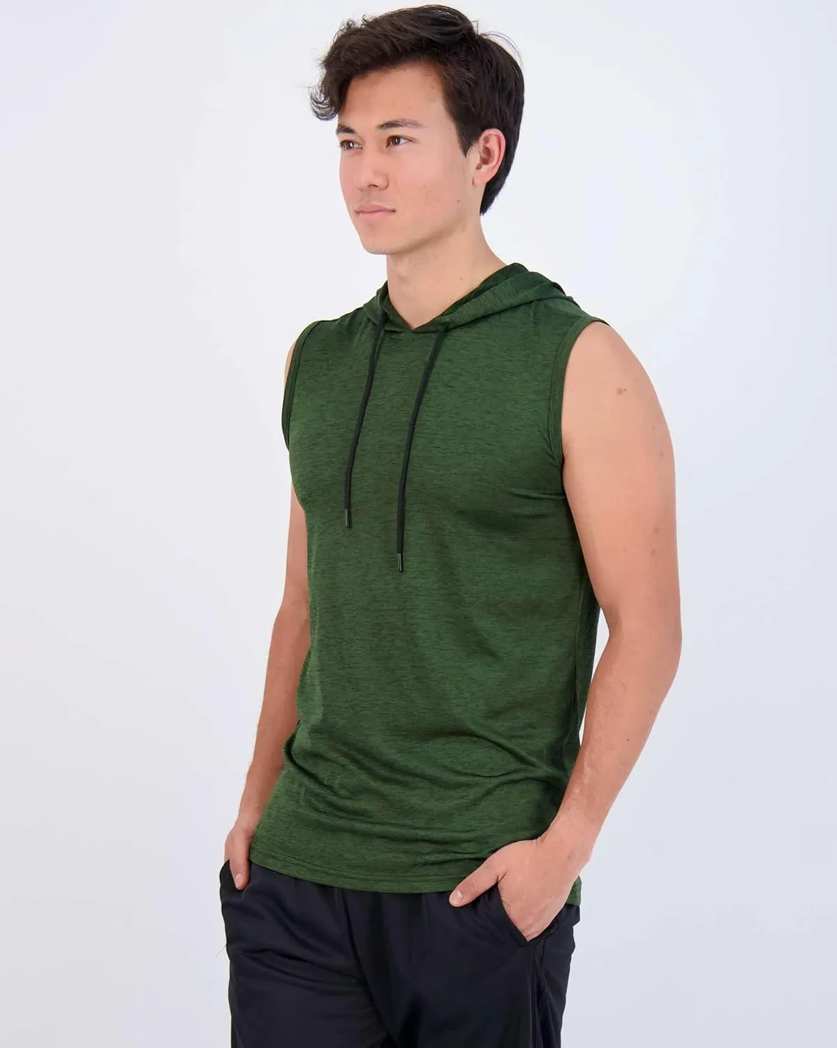 Real Essentials 3 Pack: Mens Dry-Fit Active Hooded Tank Top - Workout Sleeveless Hoodie Drawstring (Available in Big & Tall)