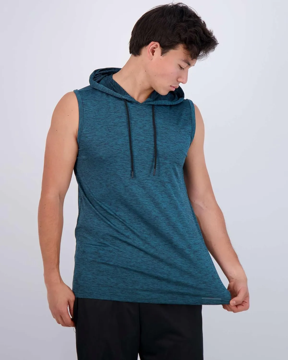 Real Essentials 3 Pack: Mens Dry-Fit Active Hooded Tank Top - Workout Sleeveless Hoodie Drawstring (Available in Big & Tall)