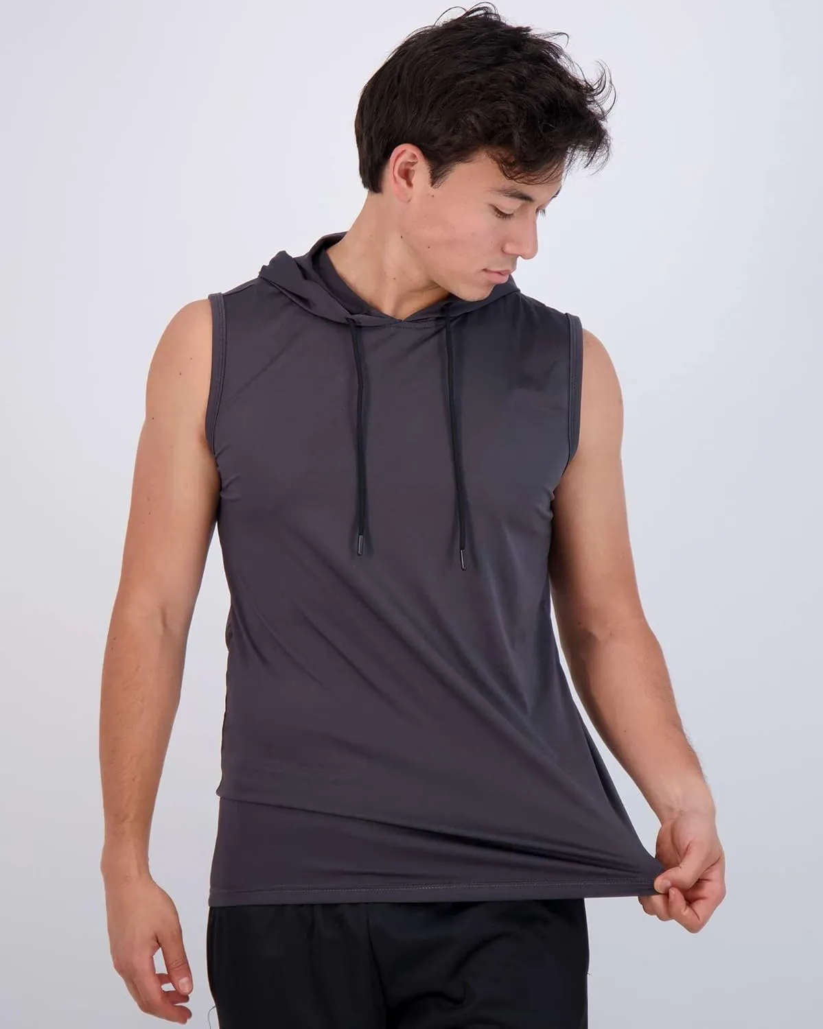 Real Essentials 3 Pack: Mens Dry-Fit Active Hooded Tank Top - Workout Sleeveless Hoodie Drawstring (Available in Big & Tall)