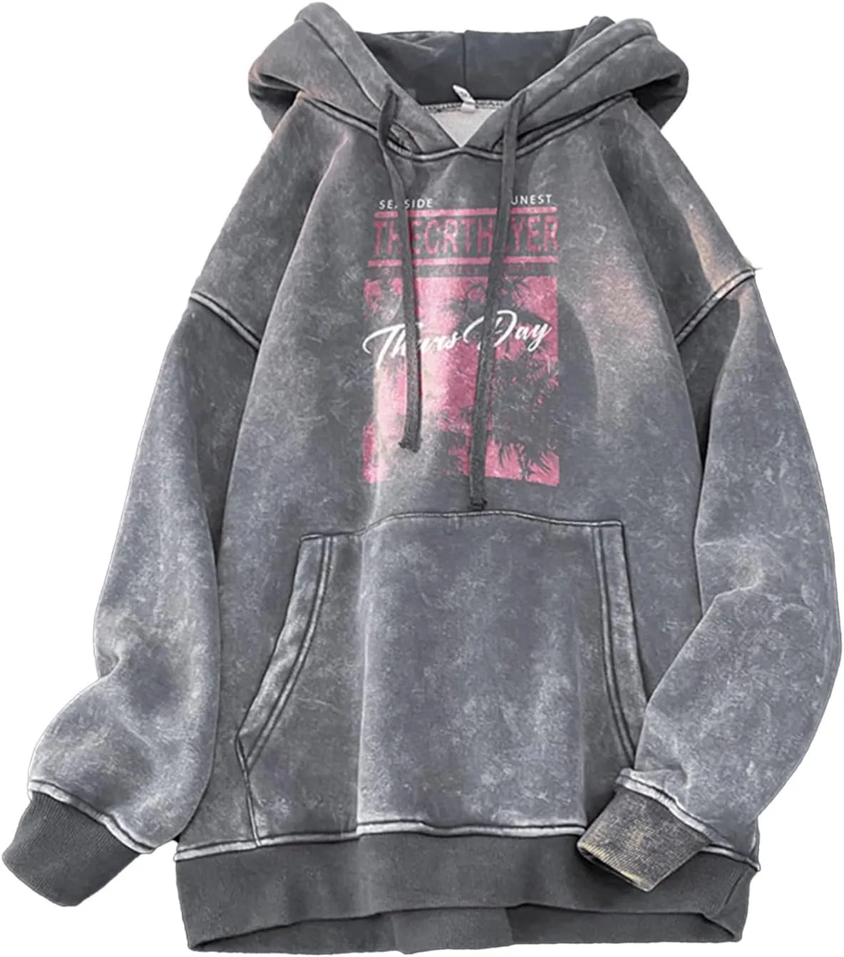 Retro Washed Hoodies Mens Distressed Hoodie Sweatshirt Graphic Heavyweight Pullover Sweatshirt