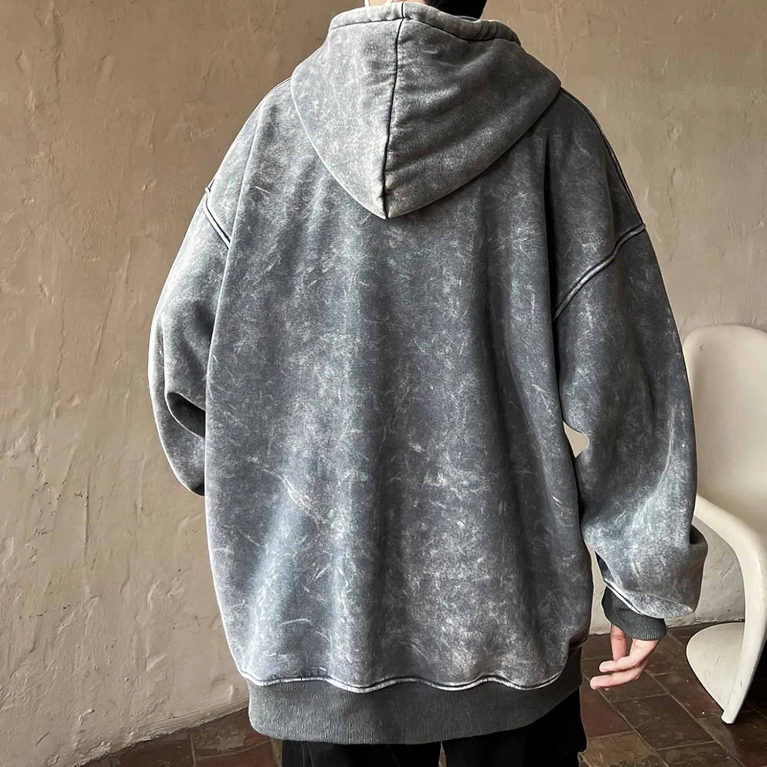 Retro Washed Hoodies Mens Distressed Hoodie Sweatshirt Graphic Heavyweight Pullover Sweatshirt