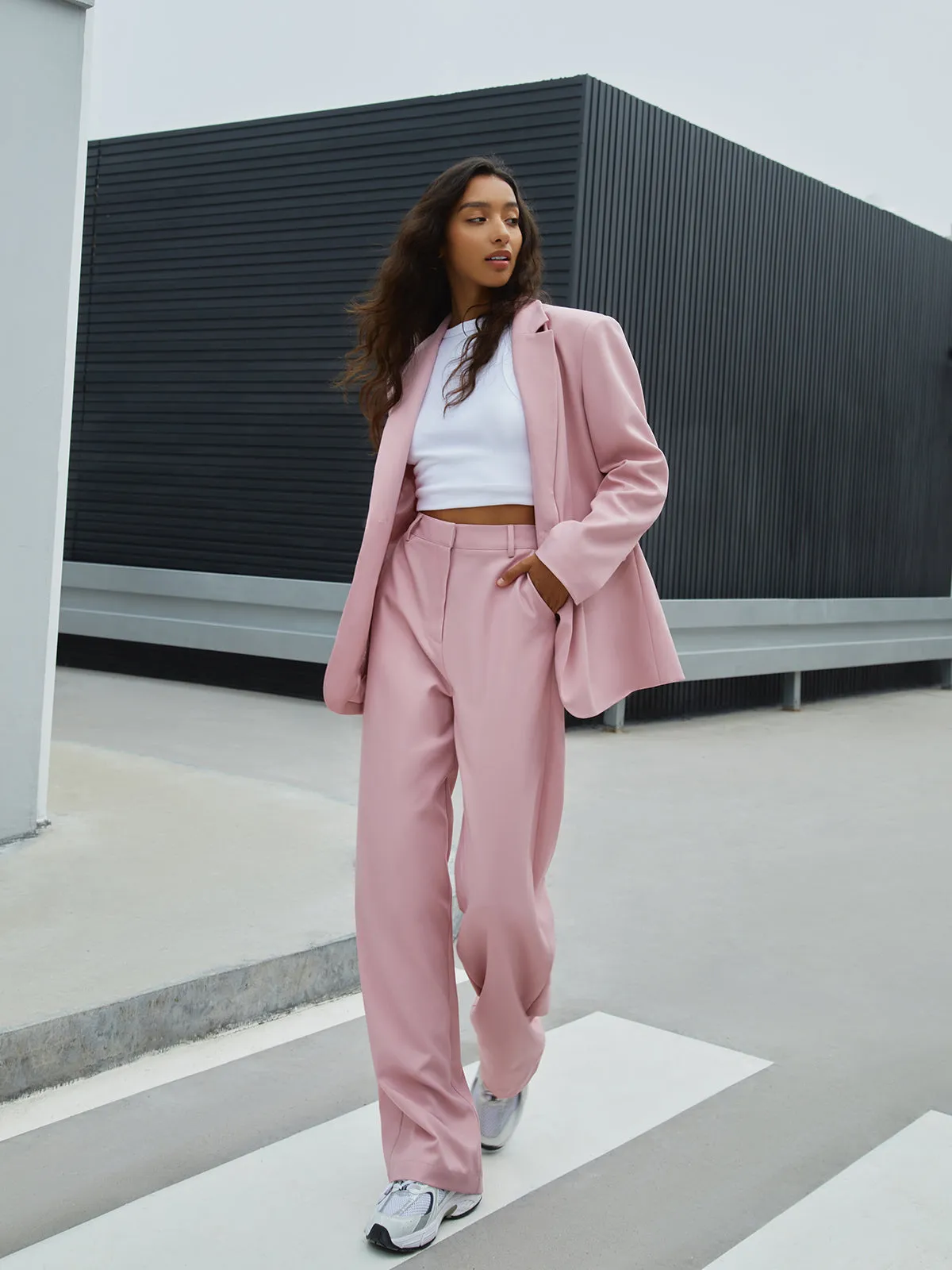 Rosy Glow Pockets Trendy Wide Leg Pants
