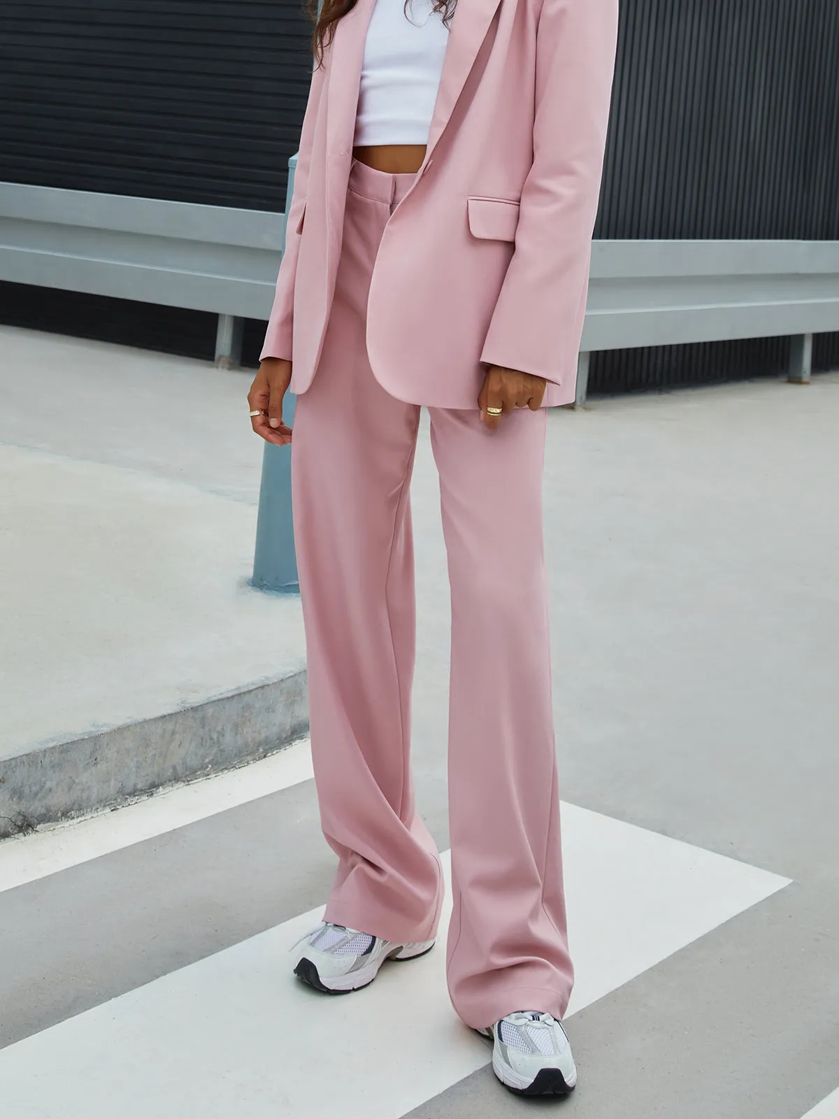 Rosy Glow Pockets Trendy Wide Leg Pants