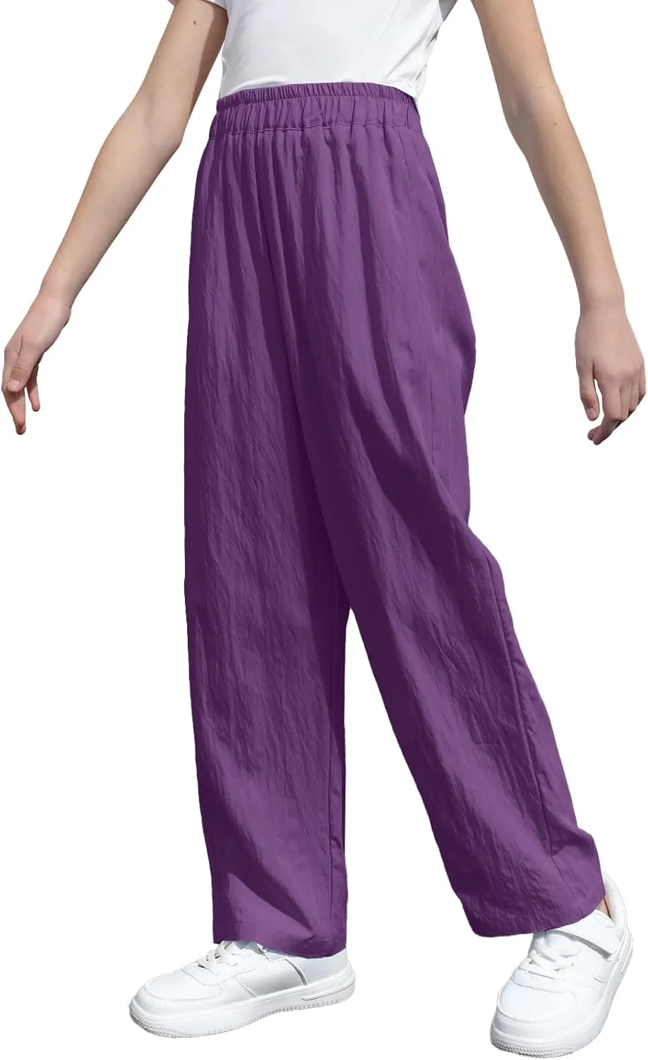 SANGTREE Girls & Woman Wide Leg Pants Lightweight Casual Elastic High Waist Straight Leg Loose Trousers,4 Years - Woman 2XL