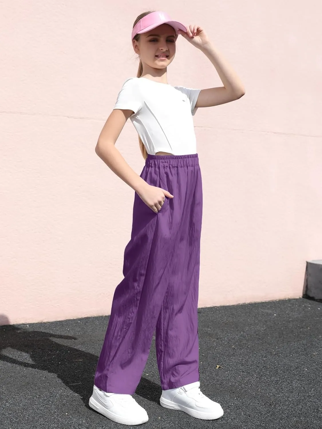 SANGTREE Girls & Woman Wide Leg Pants Lightweight Casual Elastic High Waist Straight Leg Loose Trousers,4 Years - Woman 2XL