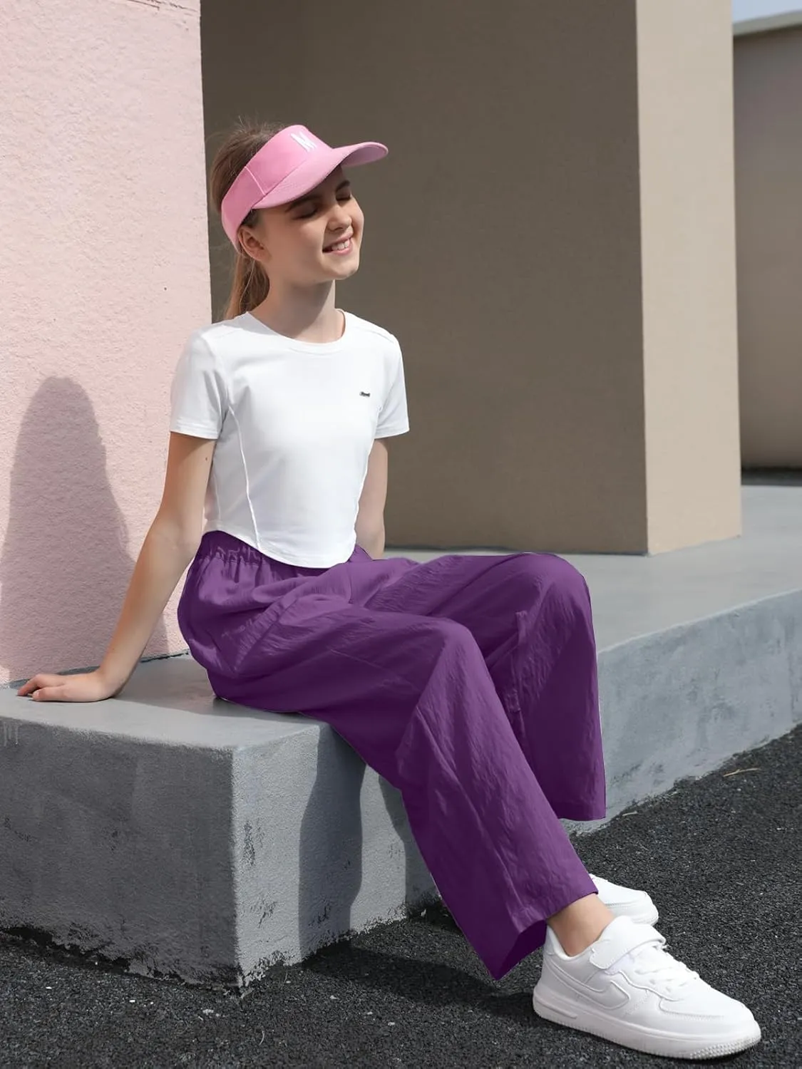 SANGTREE Girls & Woman Wide Leg Pants Lightweight Casual Elastic High Waist Straight Leg Loose Trousers,4 Years - Woman 2XL