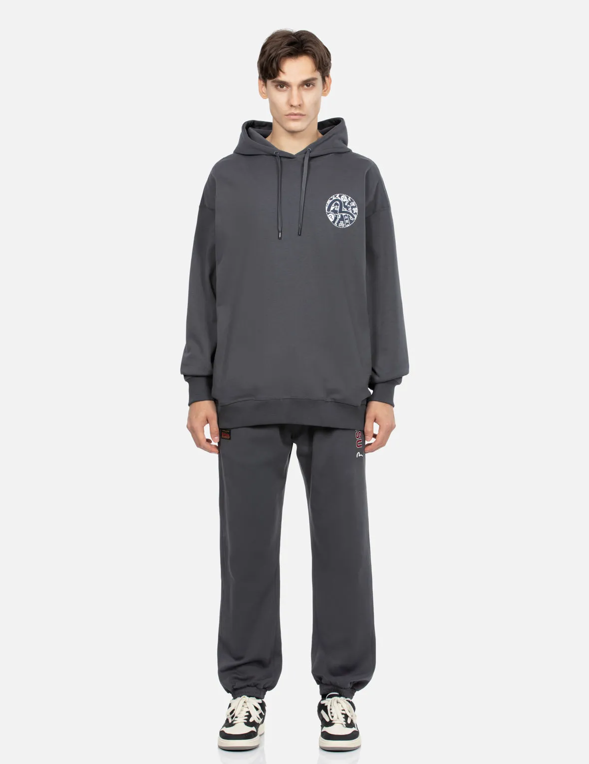 Seagull Print and Logo Embroidery Loose Fit Hoodie