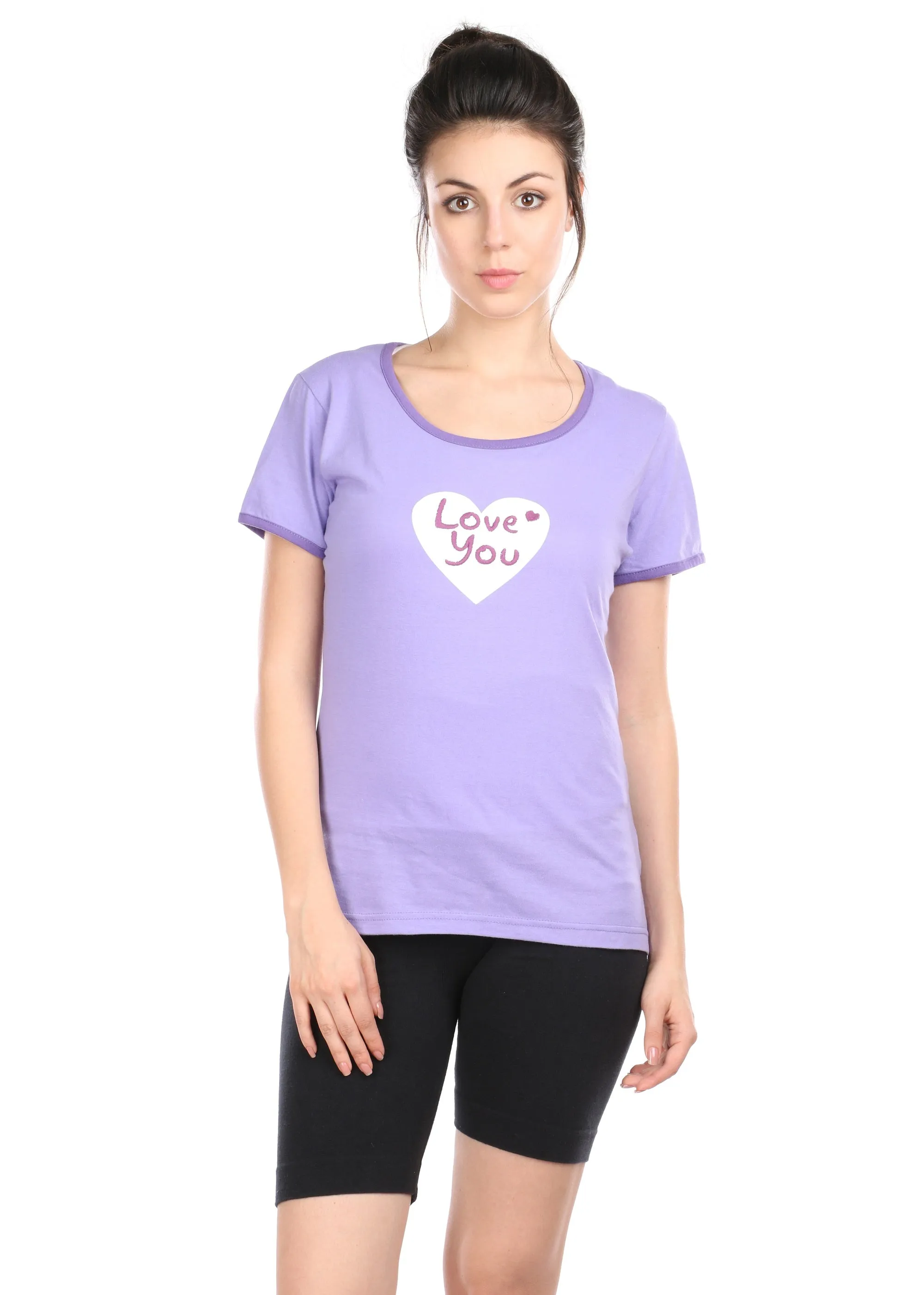 Semantic Women's Cotton T-Shirt - Heart Print (Slim Fit)
