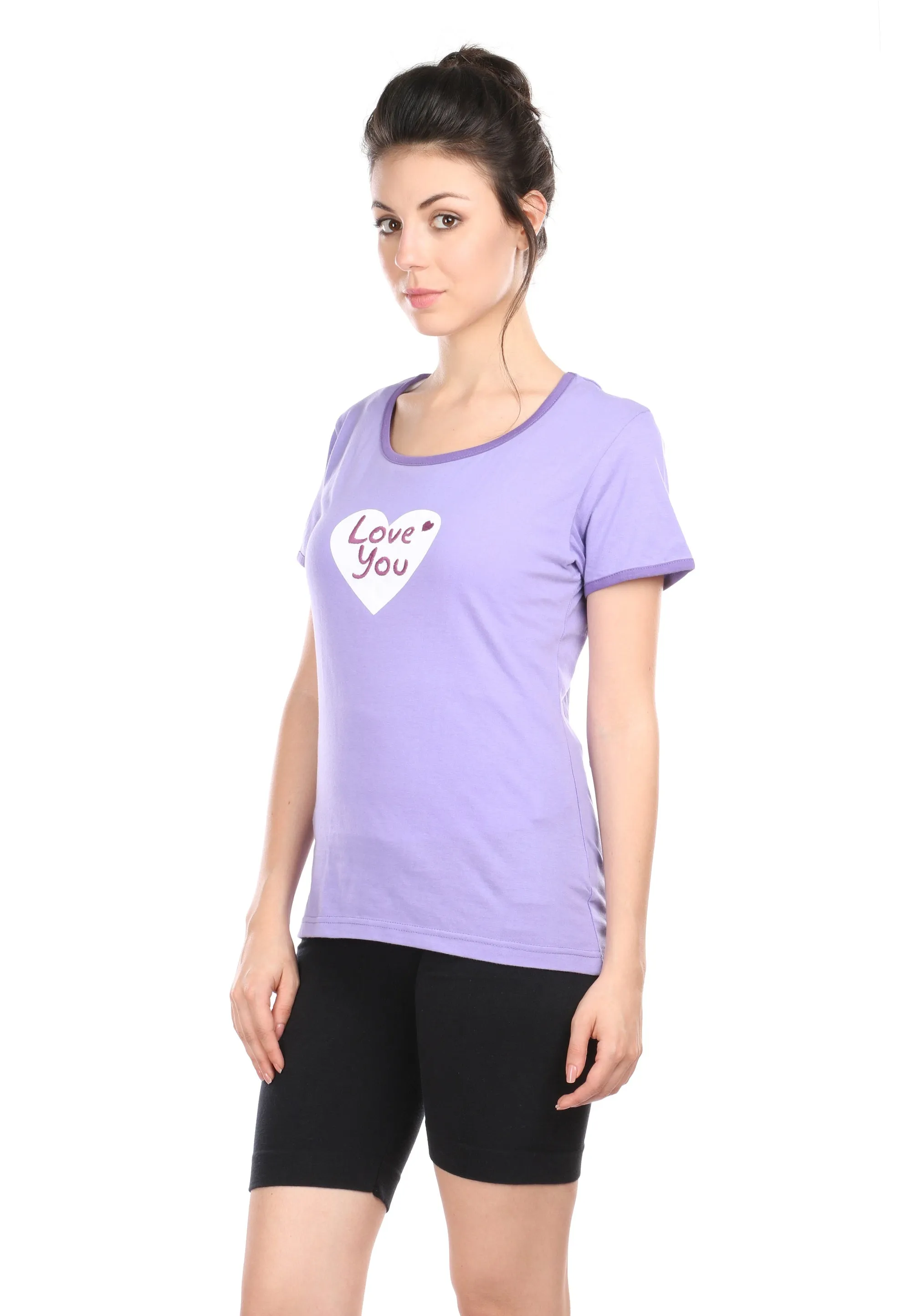 Semantic Women's Cotton T-Shirt - Heart Print (Slim Fit)