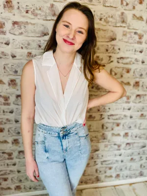Sleeveless Surplice Blouse