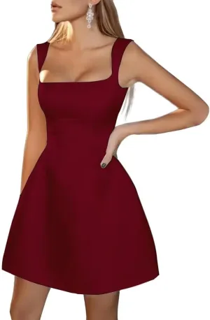Strap Satin Short Prom Dresses for Women A Line Sleeveless Homecoming Dress Square Neck Mini Cocktail Party Gown