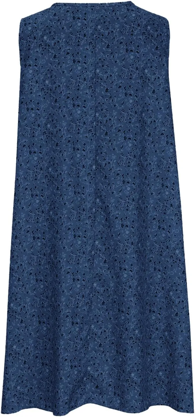 Summer Beach Sundress for Women 2024 Trendy Loose Sleeveless Solid Floral Dress Fashion Casual Flowy Tank Dresses