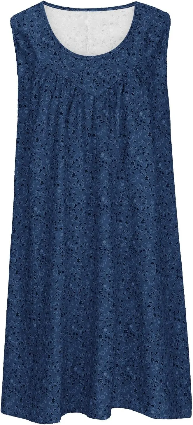 Summer Beach Sundress for Women 2024 Trendy Loose Sleeveless Solid Floral Dress Fashion Casual Flowy Tank Dresses
