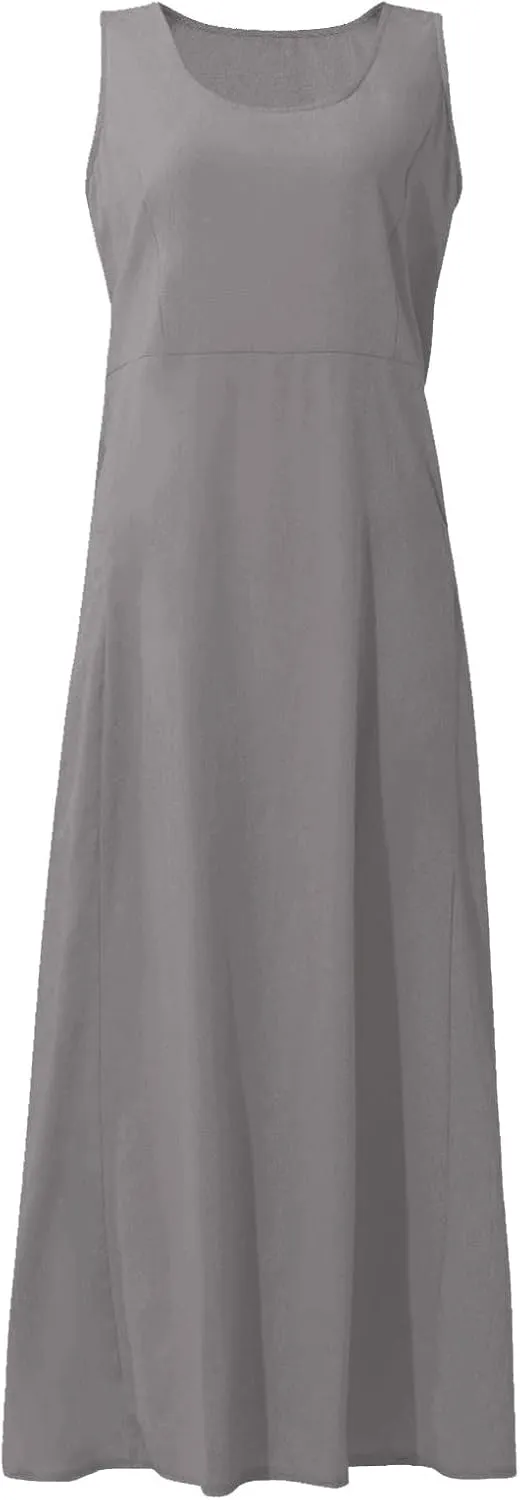 Summer Dresses for Women 2025 Linen Maxi Dresses Flowy Sleeveless Sundress with Pockets U Neck Boho Dress for Beach