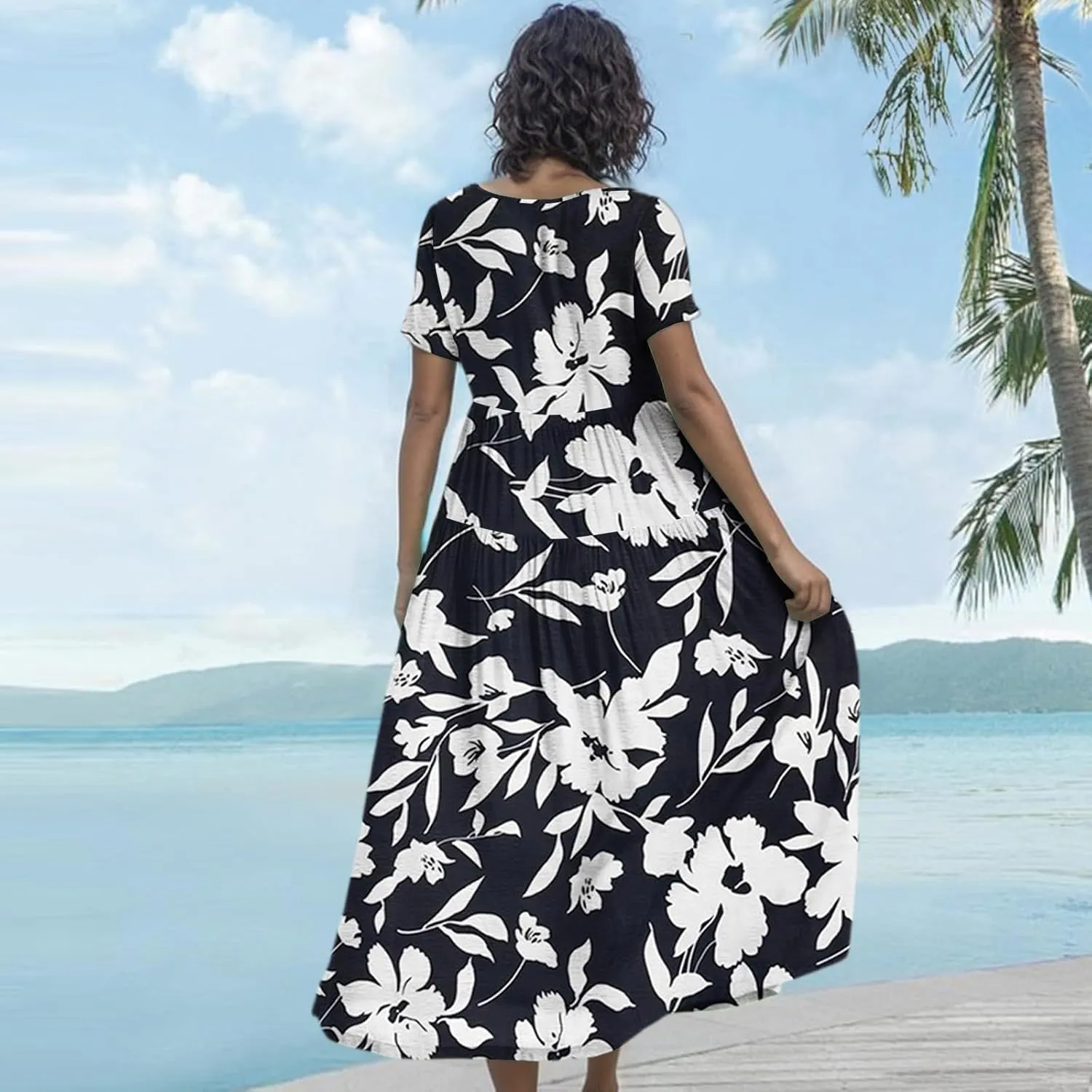 Summer Dresses for Women 2025 Short Sleeve Long Maxi Casual Loose Bohemian Floral Dresses;Womens Fashion