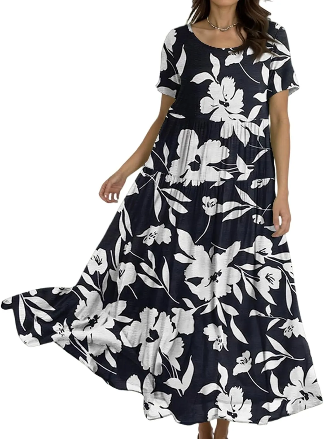 Summer Dresses for Women 2025 Short Sleeve Long Maxi Casual Loose Bohemian Floral Dresses;Womens Fashion