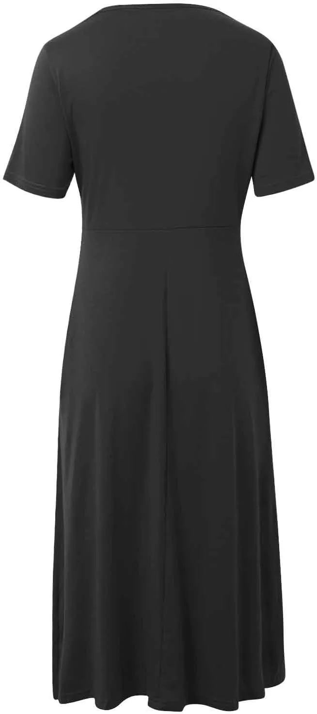 Summer Dresses for Women 2025 Vacation V Neck Short Sleeve Criss Cross Wrap Maxi Dress Flowy Beach Sundress with Pockets