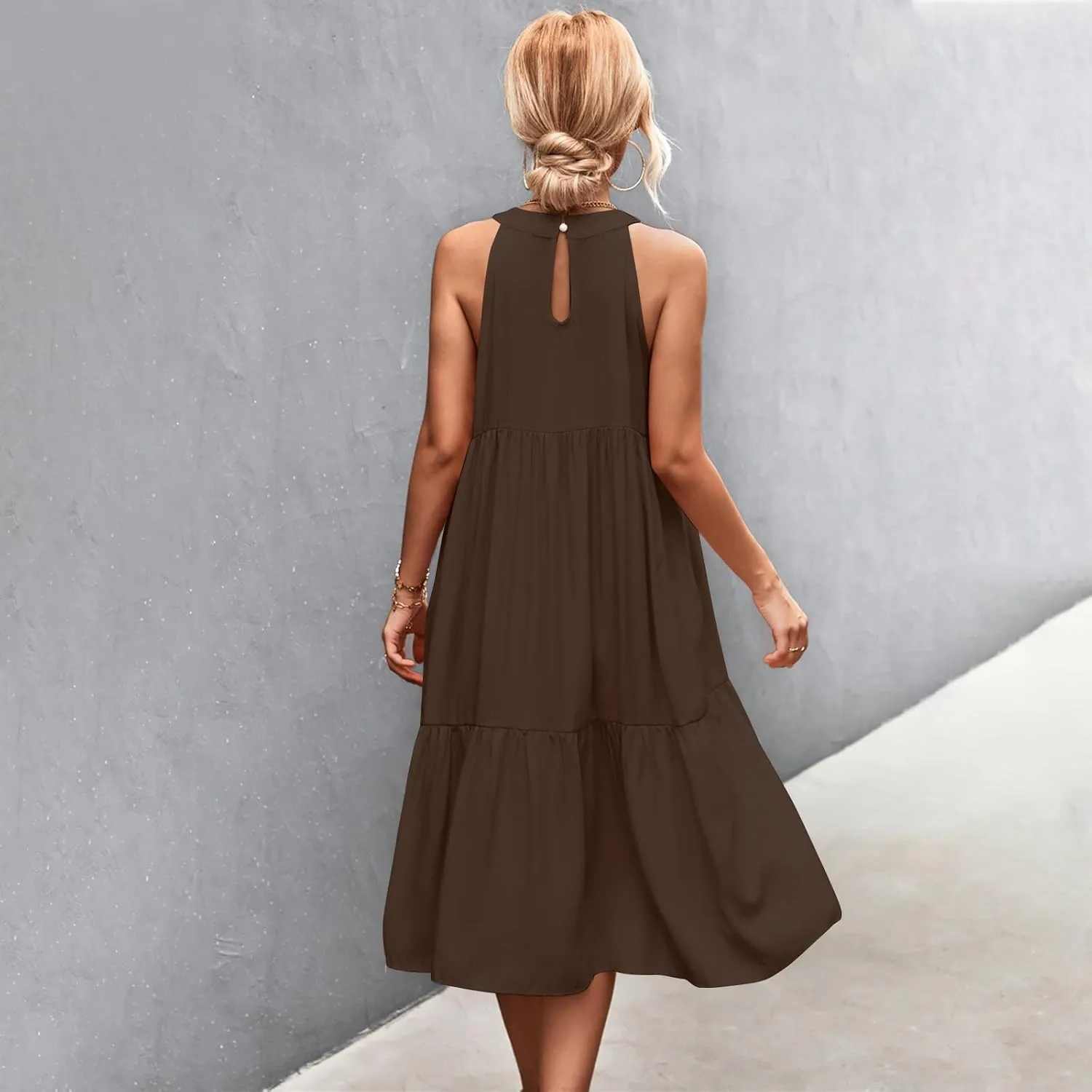 Summer Plus Size Sundresses for Women Trendy Off The Shoulder Sleeveless Halter Dress Casual Flowy Floral Midi Dress