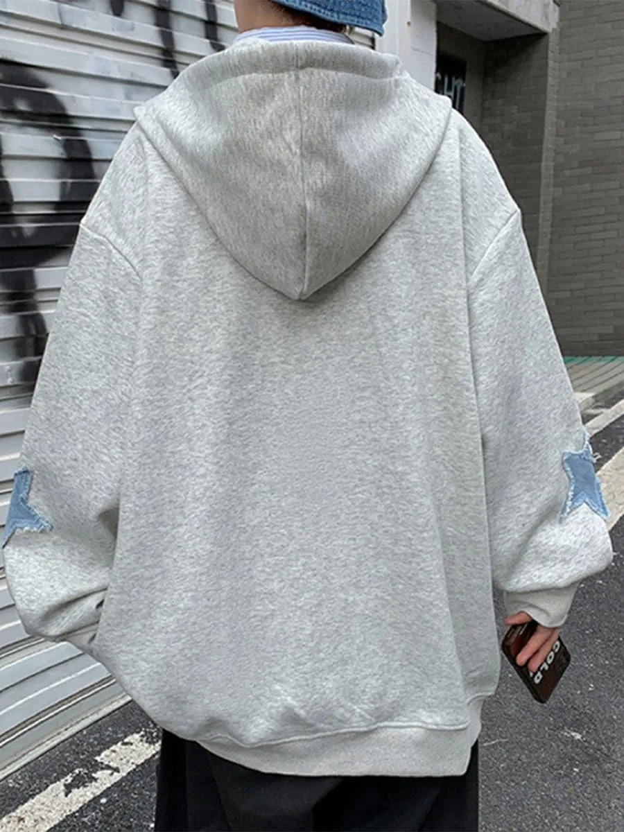 Sunwittafy Women Aesthetic Star Graphic Hoodie Y2k Zip Up Long Sleeve Oversized Sweatshirt Goth Jacket Vintage Streetwear