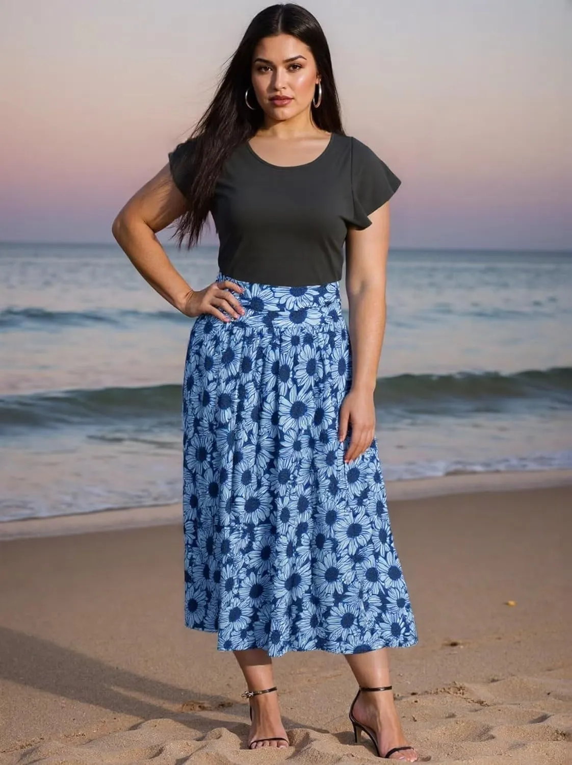 Superband Women Summer 2025 Maxi Dress Vacation Floral Short SleeveSquare Neck Casual Boho Split Beach Long Flowy Sundress