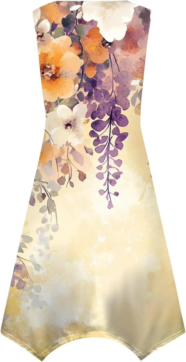Tank Dress for Women Summer Midi Sleeveless Irregular Hem Plus Size Dress U-Neck Cocktail Dresses A Line with Pockets