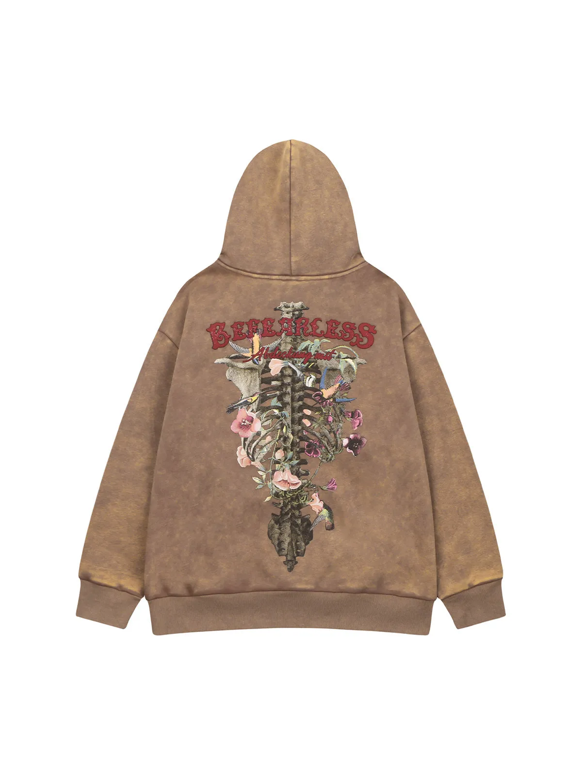Thesupermade Distressed Floral&Skull Fleece Hoodie