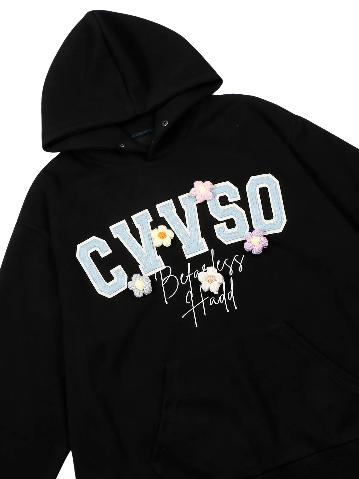 Thesupermade Floral Embroidered Letters Floral Fleece Hoodie
