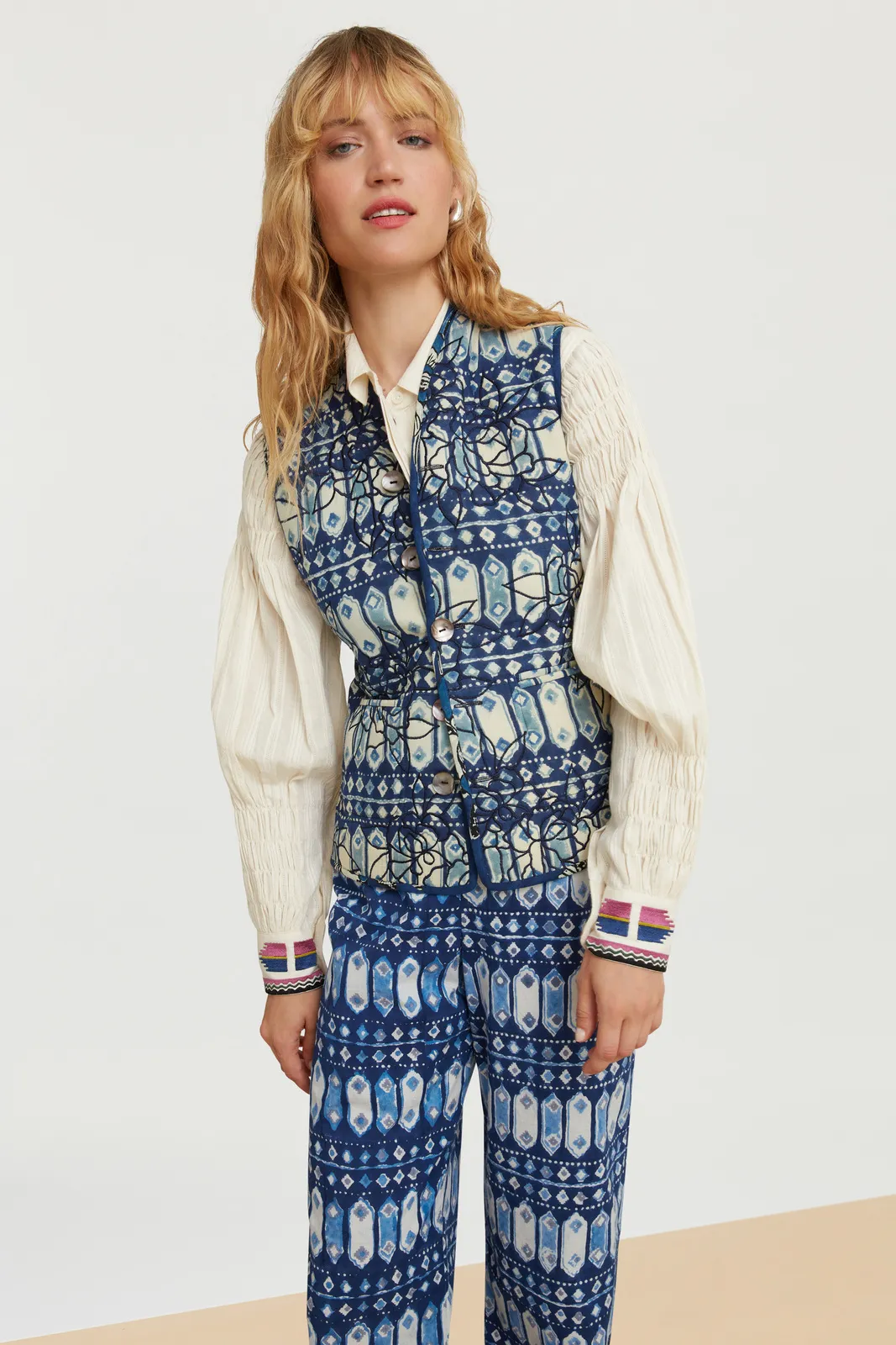 Tiblish Reversible Gilet in Indigo Blues