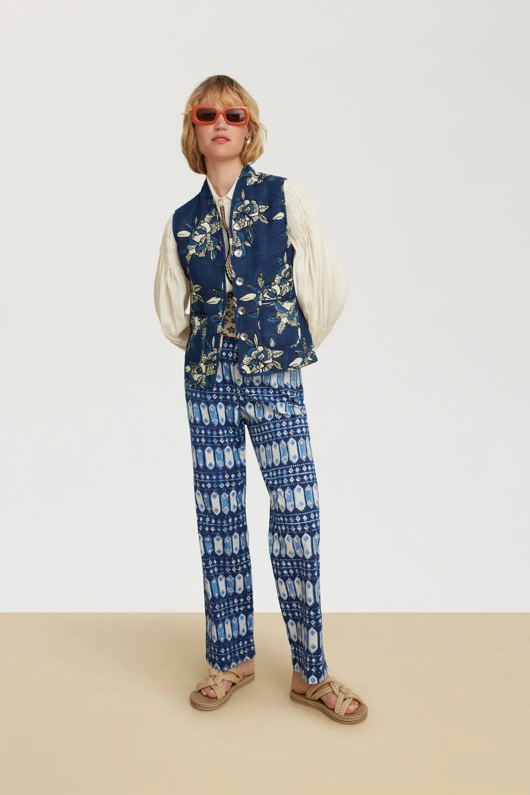 Tiblish Reversible Gilet in Indigo Blues