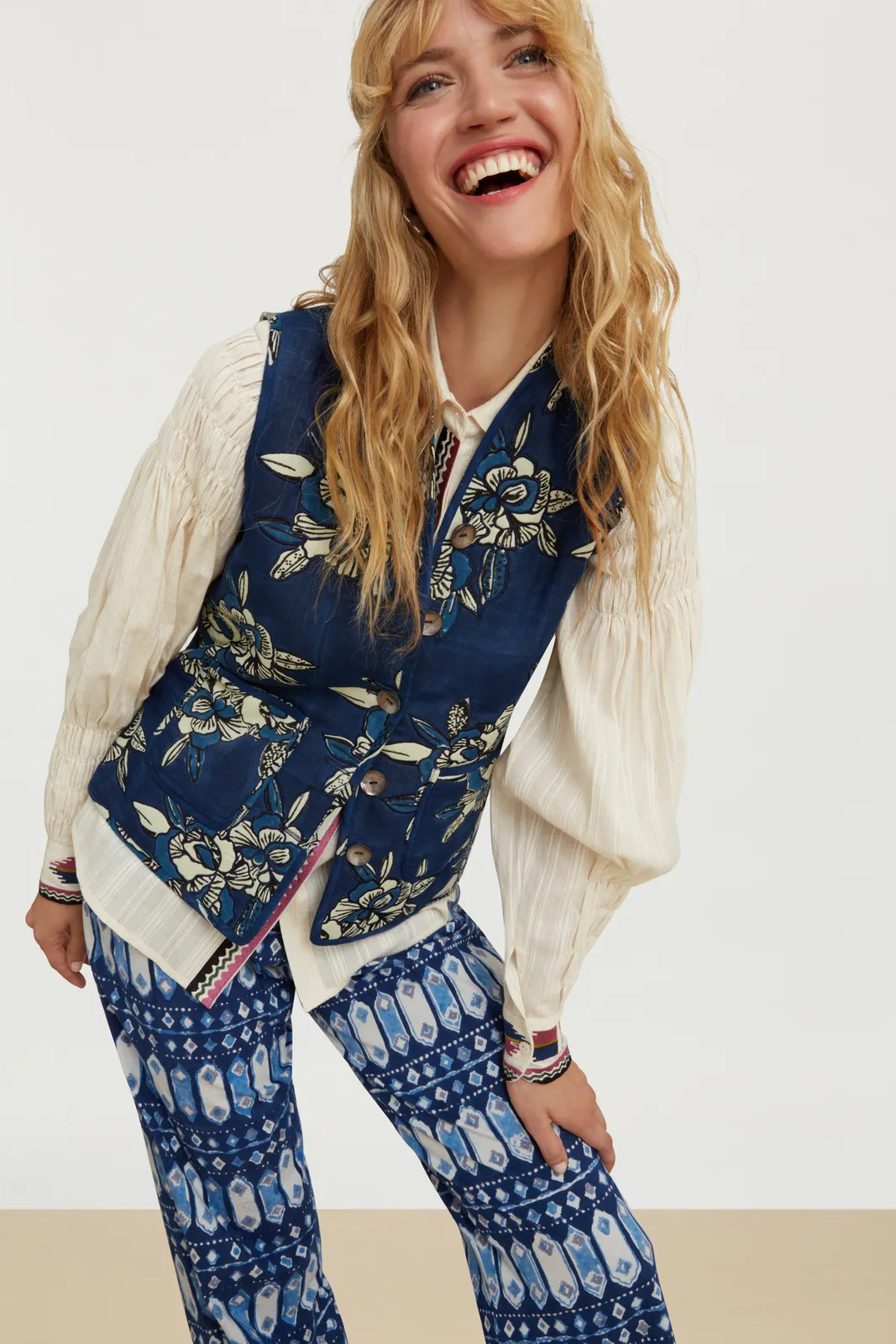 Tiblish Reversible Gilet in Indigo Blues