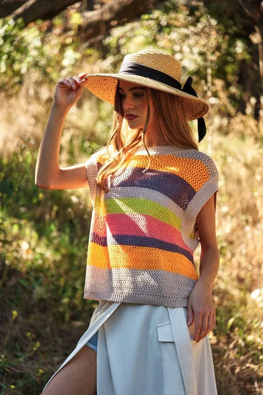 Topanga Crochet Multi Striped Summer Sweater Vest