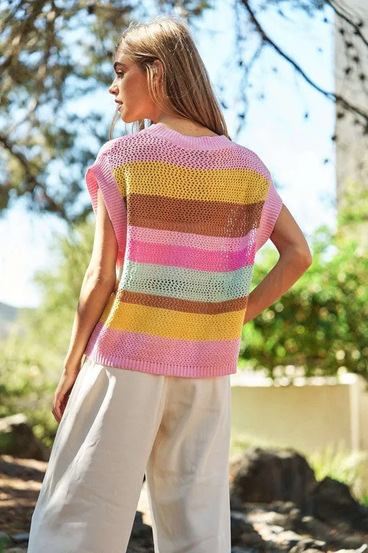 Topanga Crochet Multi Striped Summer Sweater Vest