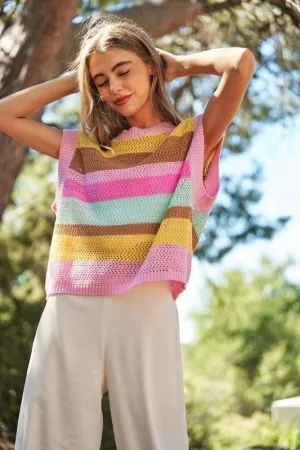 Topanga Crochet Multi Striped Summer Sweater Vest