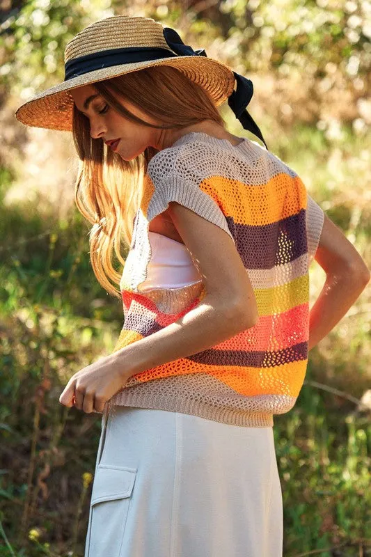 Topanga Crochet Multi Striped Summer Sweater Vest