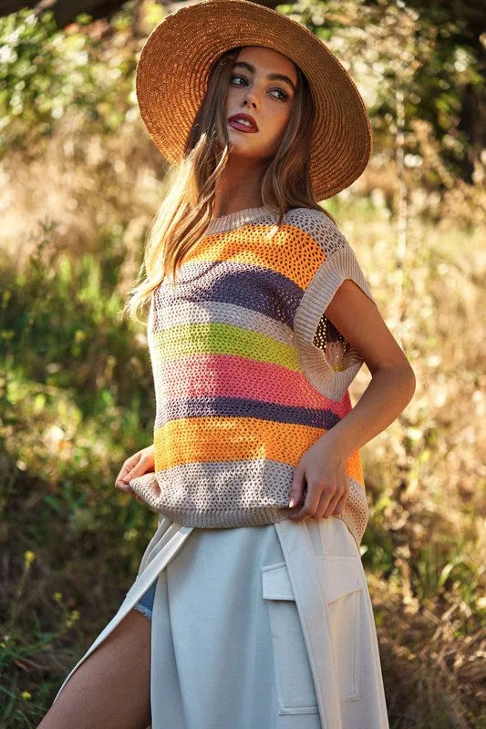 Topanga Crochet Multi Striped Summer Sweater Vest